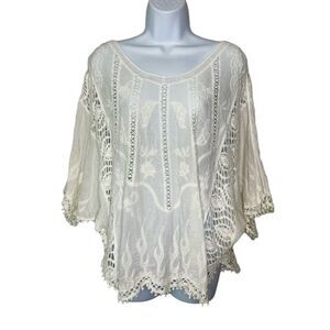 Staccato Womens M/L Cotton Crochet Batwing Blouse